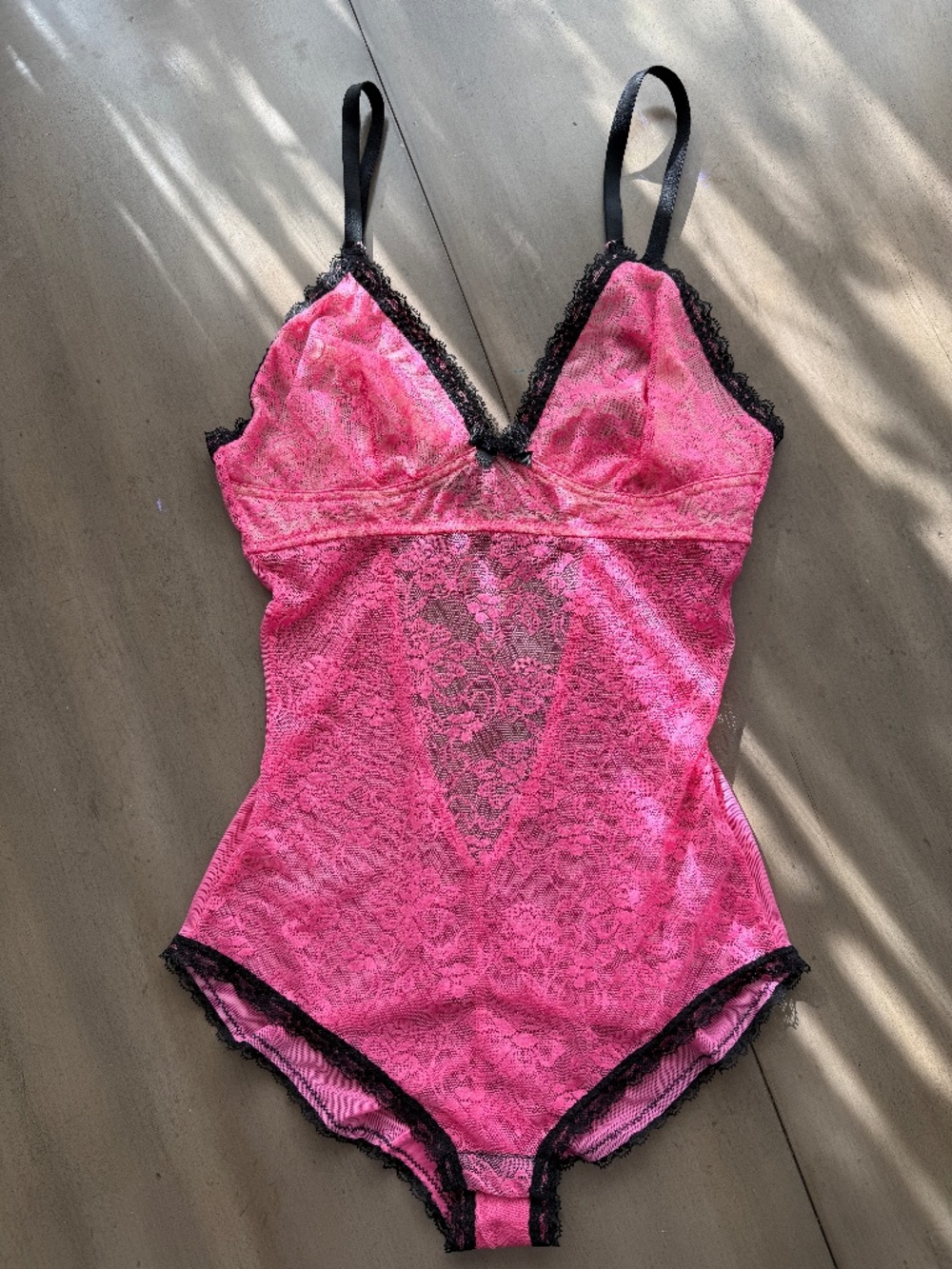 Betsey Johnson Pink Rose Lace Floral One Piece Teddy Merry Widow Bodysuit Small